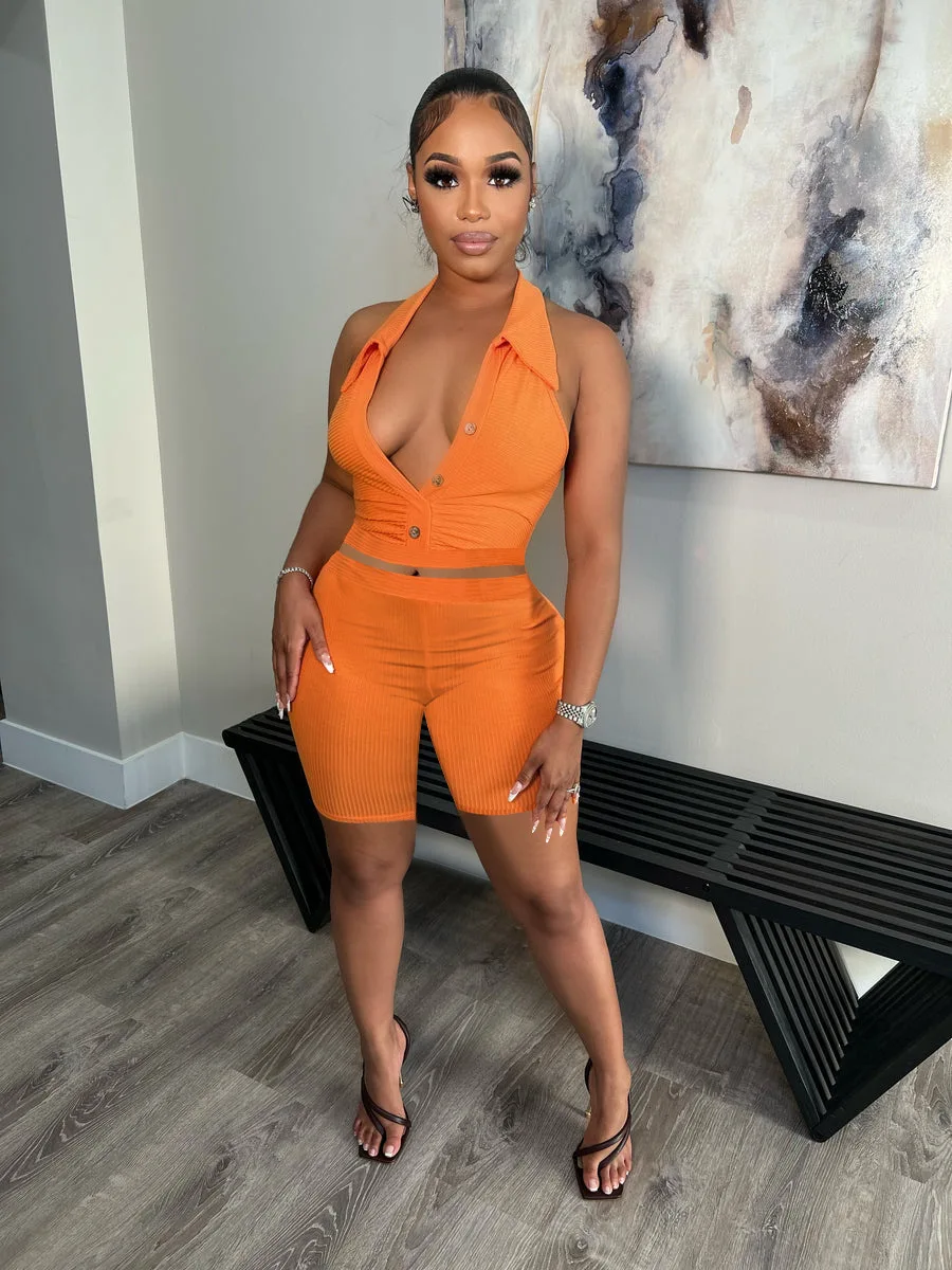 

Solid Two Piece Set Women Summer Tracksuit Button Turn Down Collar Sleeveless Vest Crop Top Sporty Shorts Suit