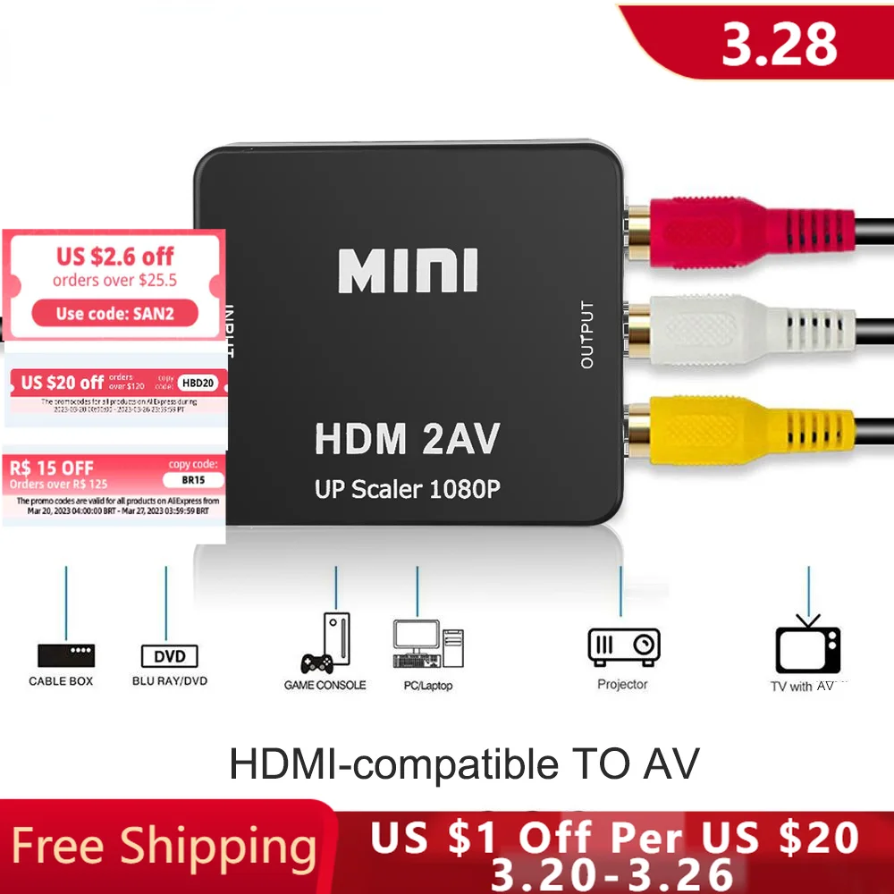 

HDMI-compatible To AV RCA CVSB L/R 1080P Video Converter Box HD1080P Adapter HDMI-compatible To AV CVSB Support NTSC PAL Output