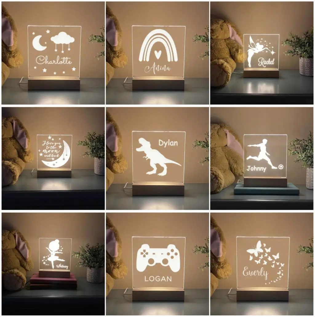 

Personalized Moom Stars Fairy Butterfly Rainbow LED USB Night Light Custom Names Acrylic Lamp For Children Home Decoration