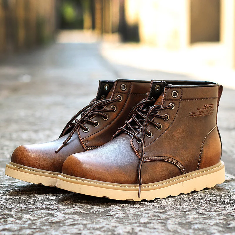 Зимние классические модные мужские кожаные ботильоны мотоциклетные меховые