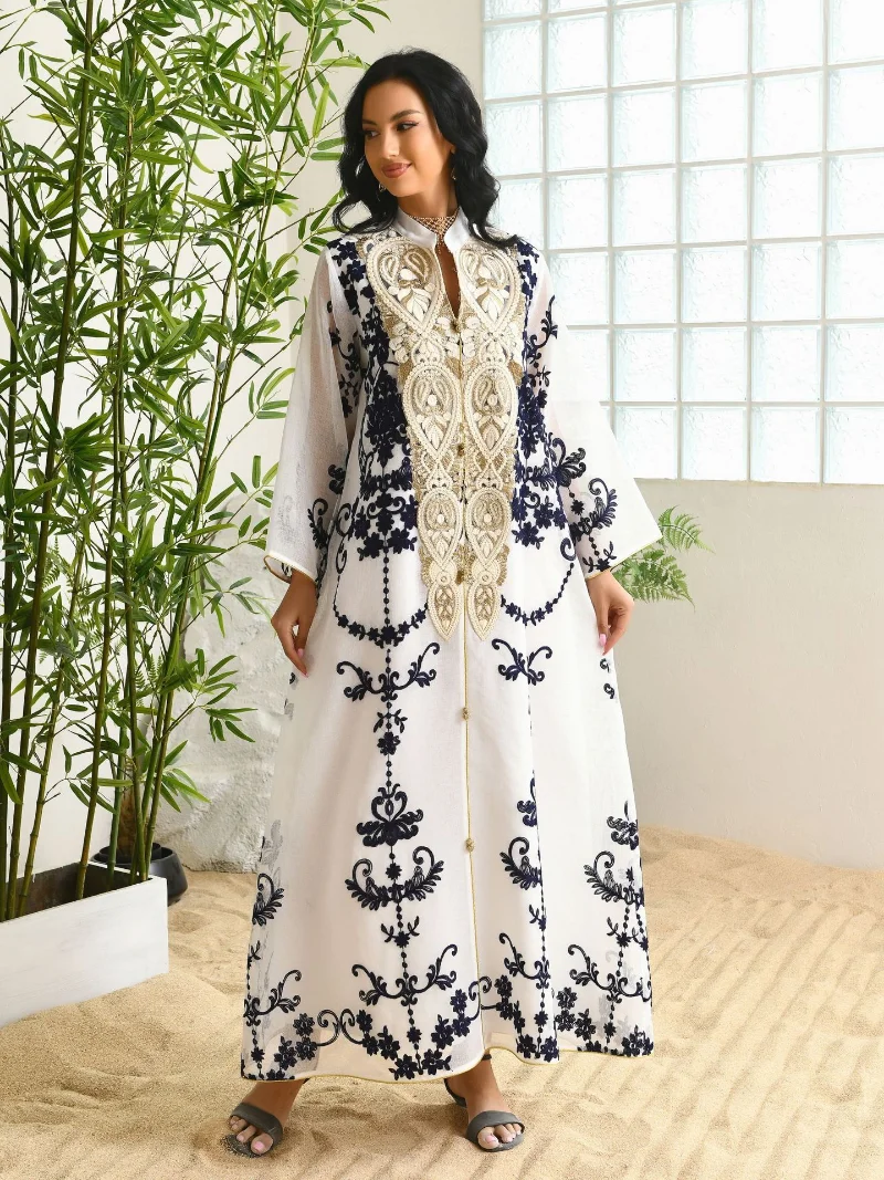2023 Muslim Abayat Dress Embroidery Fashion Robe Femme Musulman Loose Women's Evening Dress for Middle East Dubai Arab