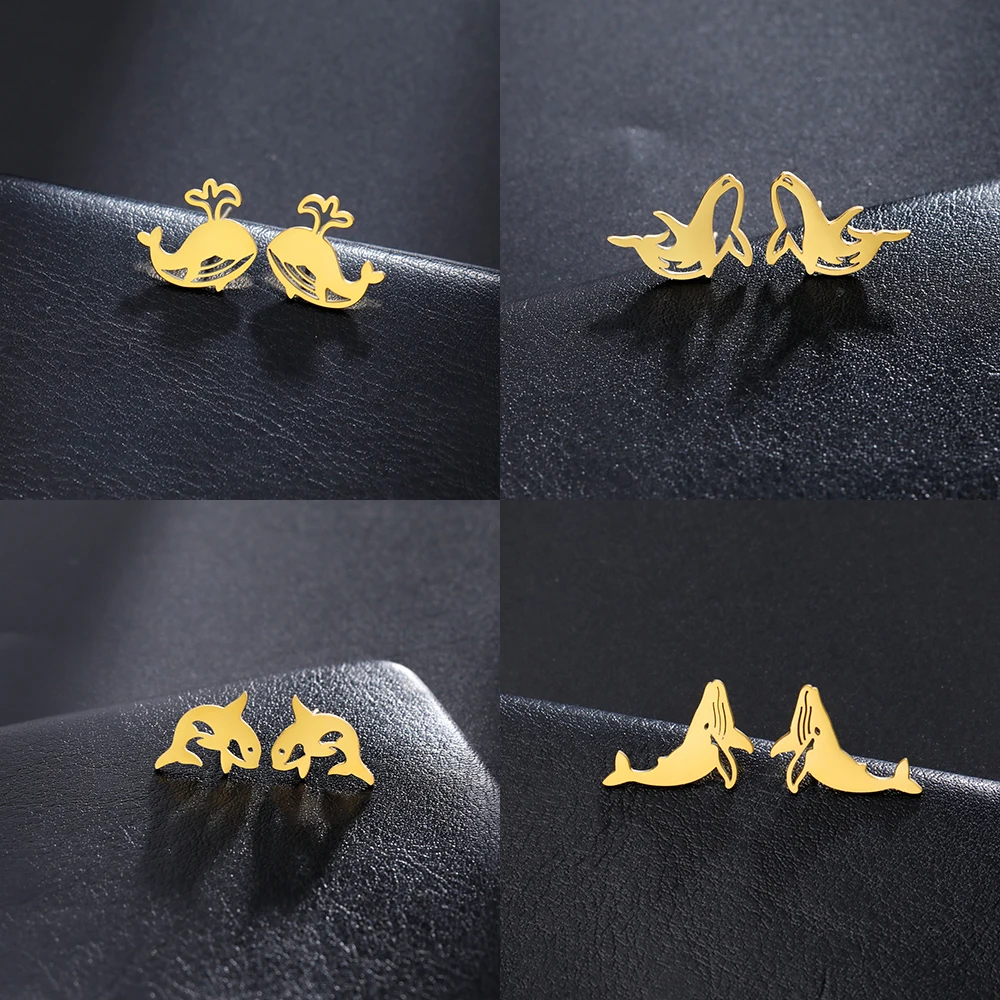 

Sipuris Dolphins Whales Mini Stud Earrings Stainless Steel Hot Fashion Protect Earth Ocean Animal Pendant Earring Jewelry Gifts