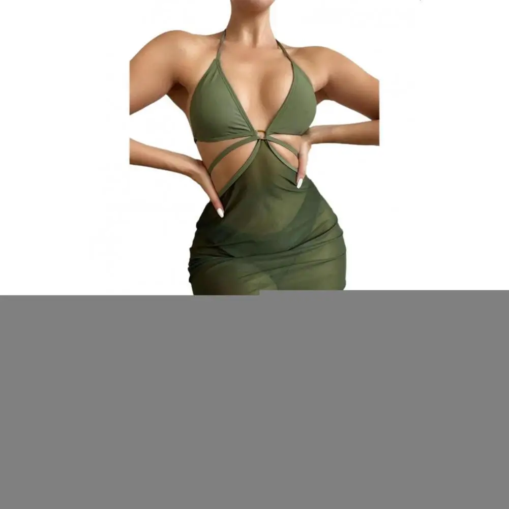 

3Pcs/Set Popular Split Bikini Solid Color Slim Summer Off Shoulder Backless Split Bikini