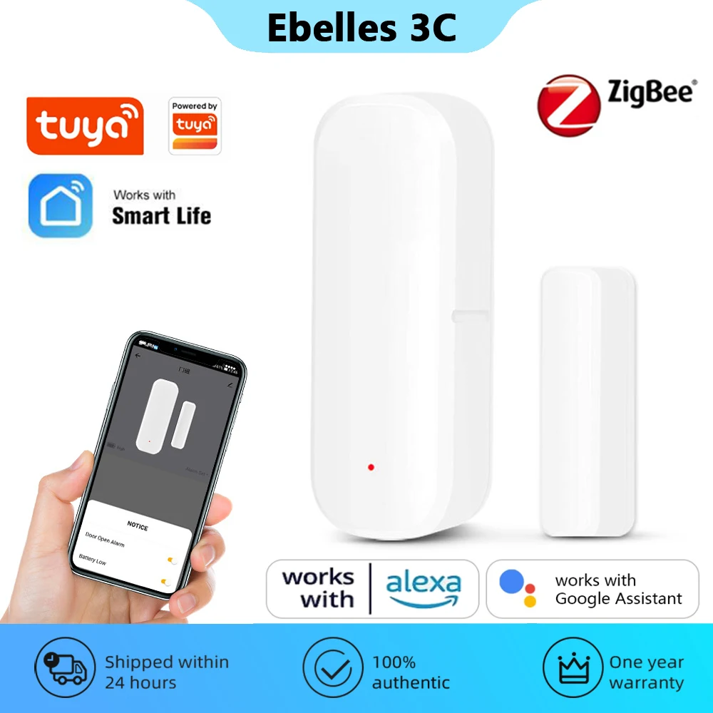 

ZigBee3.0 датчик двери, окна, приложение Tuya Smart Life, детектор сигнализации открытия и закрытия двери, защита умного дома для Alexa Google
