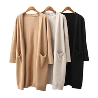 women sweater coat solid color long sleeves soft warm thick elastic cardigan patch pockets loose winter sweater jacket for daily