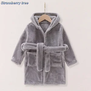 Imported Winter Baby Boys Girls Flannel Hooded Children for Bathrobe Warm Solid Color Long Sleeve Kids Dressi