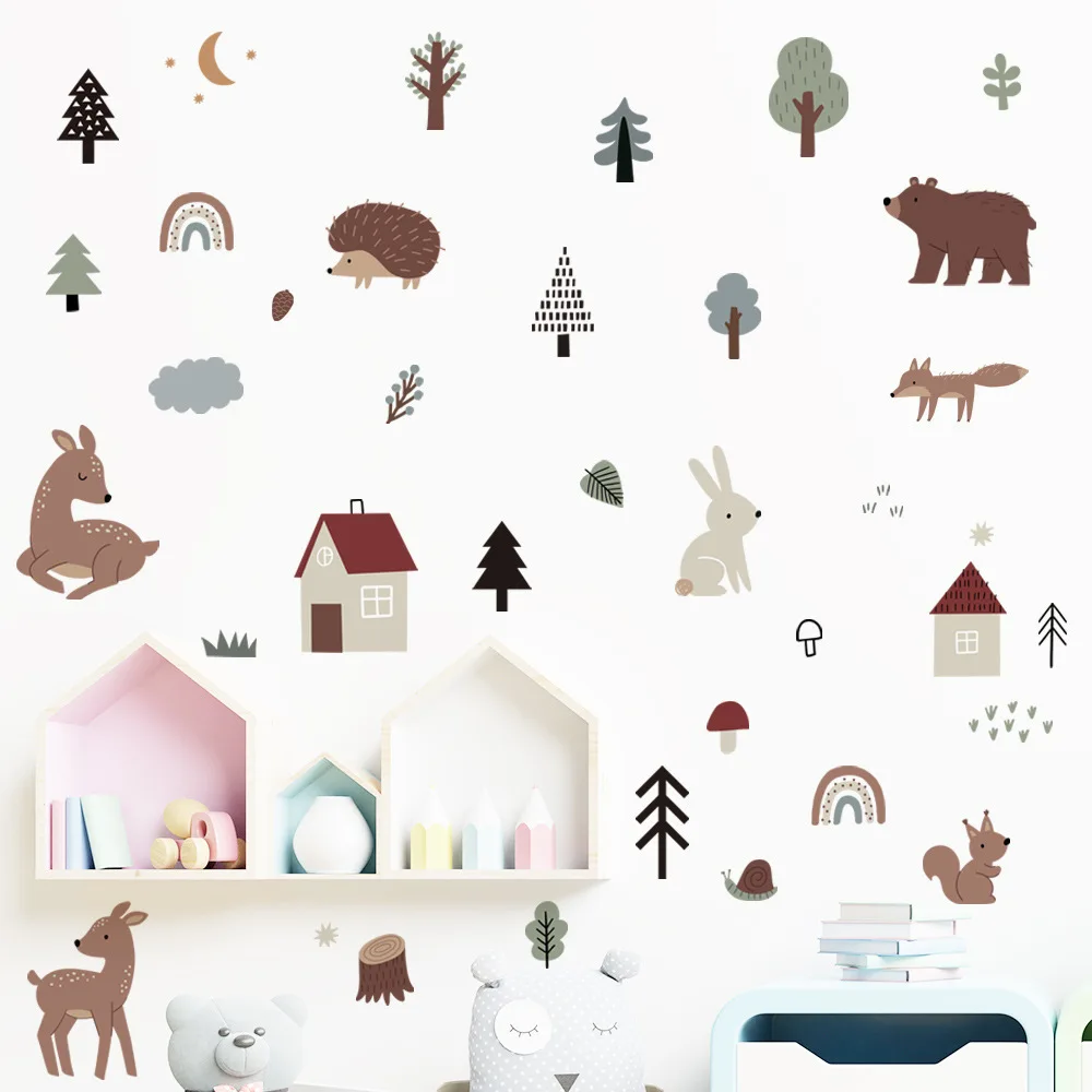 

Forest Kingdom Cartoon Animals Wall Stickers Set Self-adhesive Creative DIY Wall Decals Children's Room Bedroom Stickers