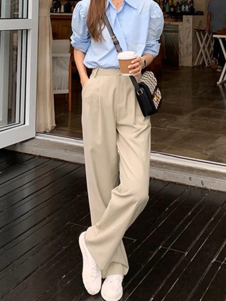 Брюки женские прямые с широкими штанинами винтажные коричневые повседневные