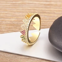 light luxury zircon crown inlaid rainbow crystal opening adjustable ring womens charm jewelry wedding party exquisite gift