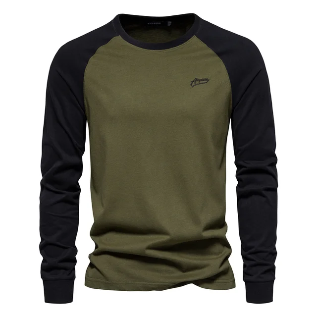 Men's T-shirts 100% Cotton Long Sleeve O-neck Pactwork Casual T shirts for Men New Spring Designer Tees Men Clothing 1