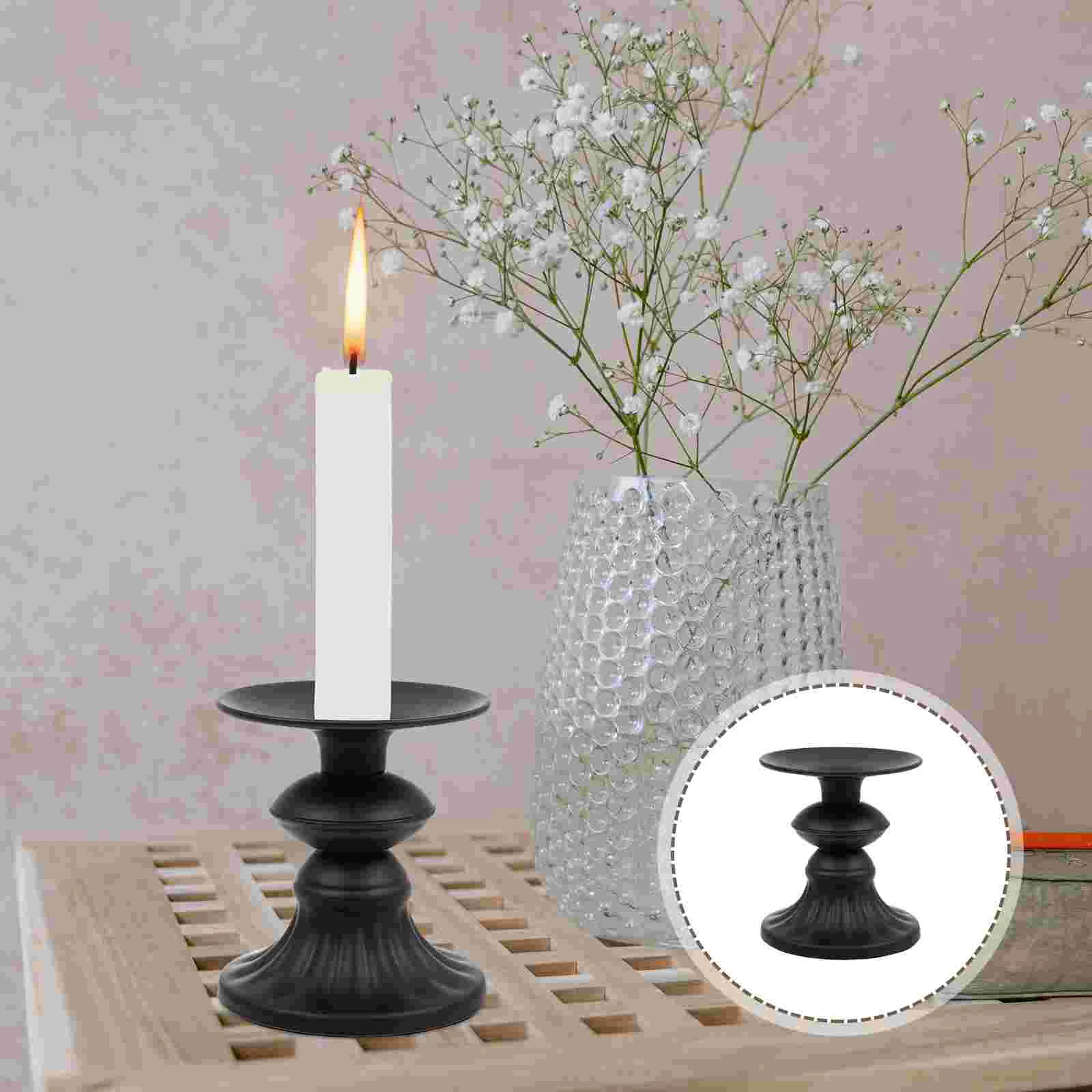 

Holder Holders Metal Stands Tray Pillar Iron Candlestick Decorative Plates Wedding Black Tealight Stand Display Round Retro