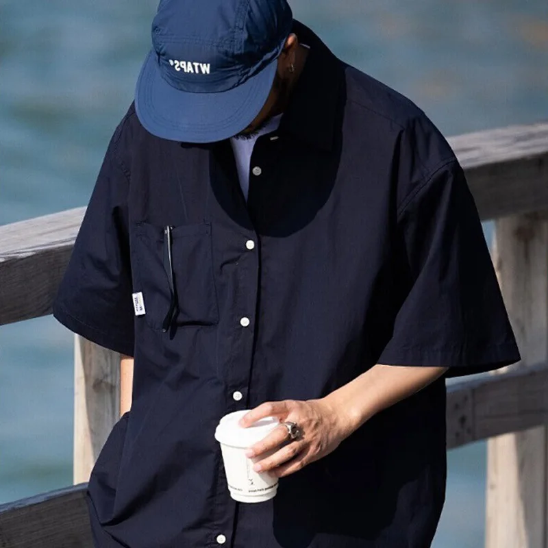 

Мужская Однотонная рубашка-карго с коротким рукавом