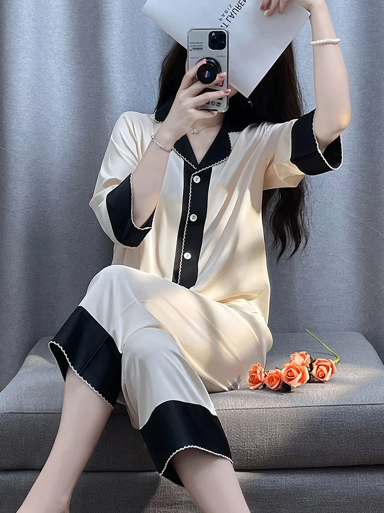 Легкие роскошные французские изящные пижамы для женщин на весну и осень лето