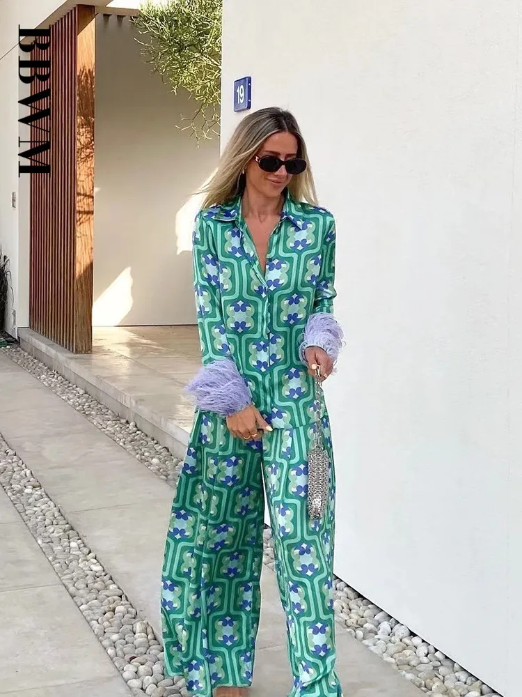 Женский комплект из 2 предметов Клетчатая блузка и прямые брюки повседневная