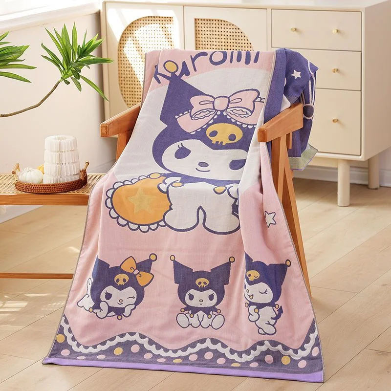 Женское милое пляжное полотенце Kuromi My melody из чистого хлопка быстросохнущее