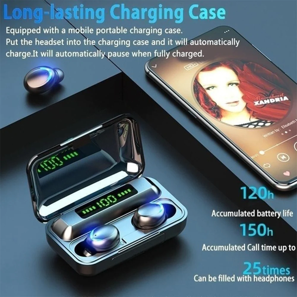 

9D HiFi Bluetooth 5.0 Noise Reduction Stereo Wireless TWS Bluetooth Headset LED Display Headset Bluetooth Wireless Accessories