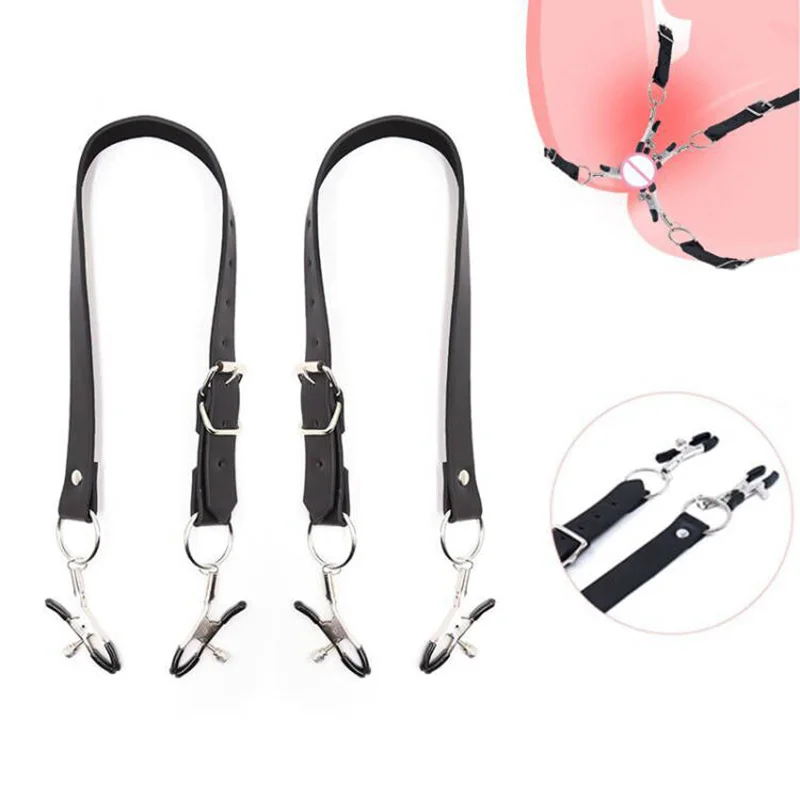 

Erotic Leather Adjustable Nipple Clamps Split-legged Labia Clamps Female Clitoris Clamps Flirting Bondage SM Toys