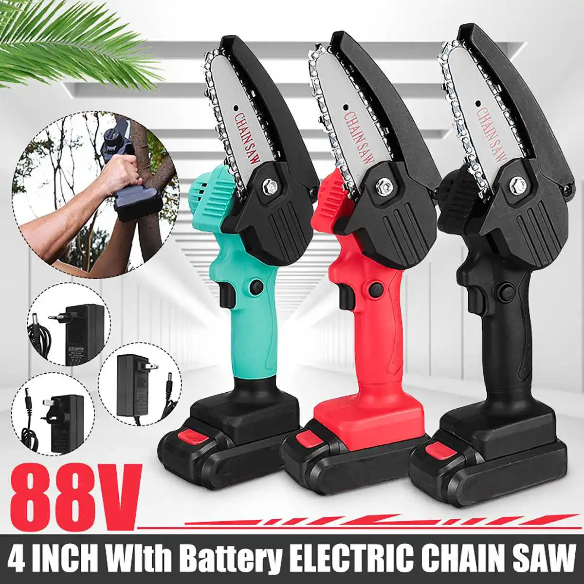 

88V Electric Mini Chain Saws Pruning ChainSaw Cordless Garden Tree Logging Trimming Saw For Wood Cutting With Lithium Battery