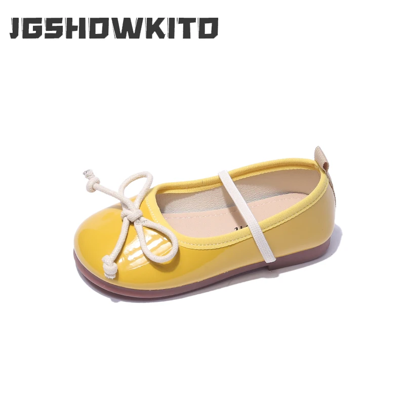 

2023 Children Spring and Autumn New Bow-knot Round Head Girls Mary Jane Japanese Style Soft Kids Leather Shoes Solid Color Flats