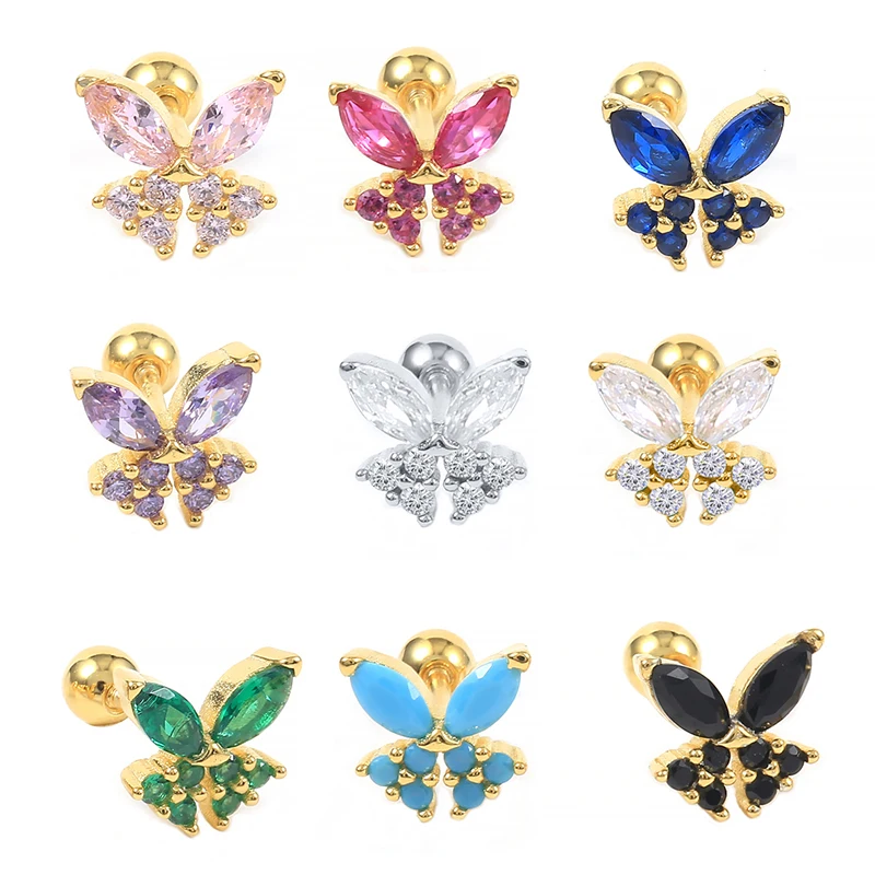 

S925 Silver Exquisite Zircon Butterfly Shape Personality Stud Earrings For Ladise Party Fashion Trend The Same Accessories Gifts