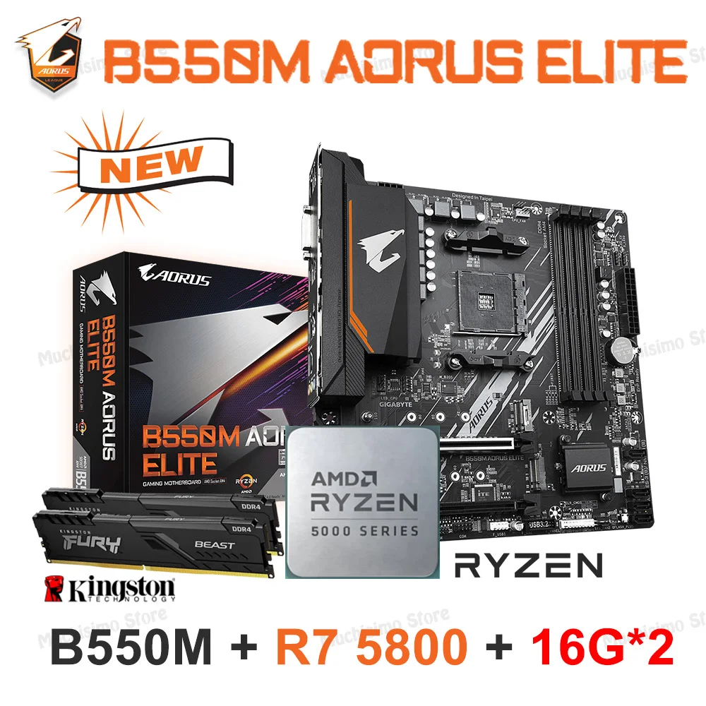 

GIGABYTE B550M AORUS ELITE системная плата AMD B550 Socket AM4 DDR4 HDMI-совместимый 128 ГБ PCI-E 4,0 М. 2 оверлок B550 материнская плата Поддержка процессора Ryzen Materboard AMD B550 Game Computer Материнская плата