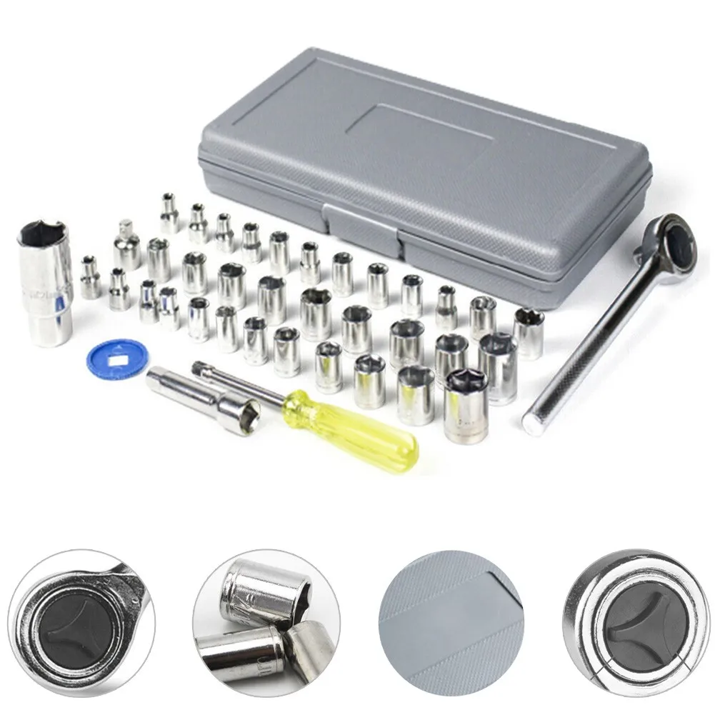 

40-Piece Ratchet Wrench Socket Tool Set METRIC/SAE 1/4" & 3/8" Drive With Case Multifunction DIY Tools