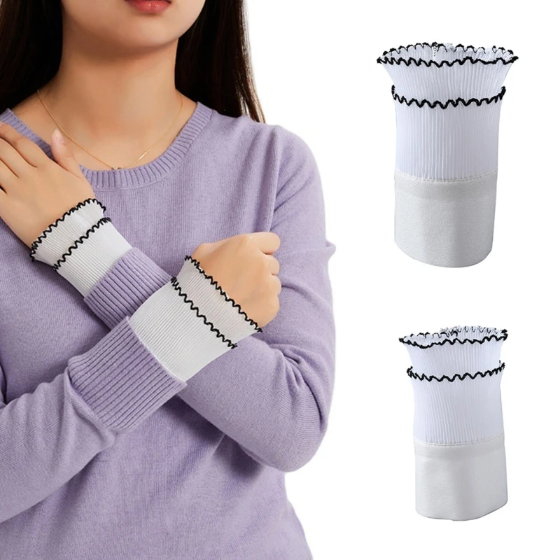 

F42F Woman Decorative Fake Sleeves White Color Fake Cuffs Skirt Sweater Wrist Decors
