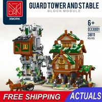 city medieval stables and guard tower street view building blocks architecture assembly model kit moc bricks construction toys