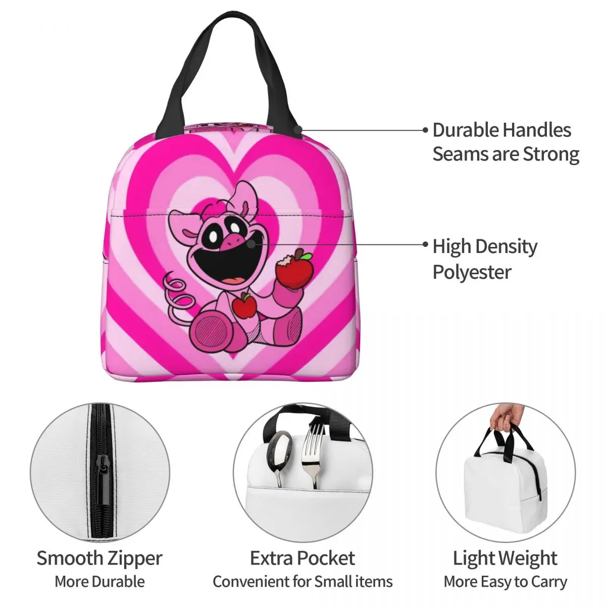 Изолированный Ланч-бокс для мужчин и женщин сумка-тоут с улыбающимся рисунком