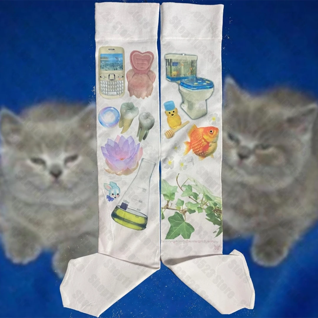 Длинные носки в готическом стиле Y2k милые гольфы с принтом панк длинные эмо для