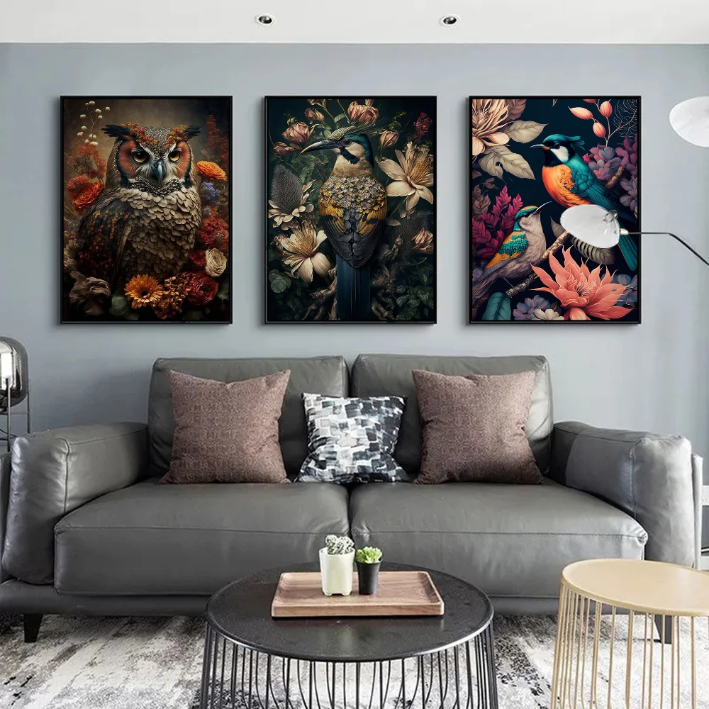 Винтажные птицы в джунглях цветы холст живопись плакат фильм липкая бумага