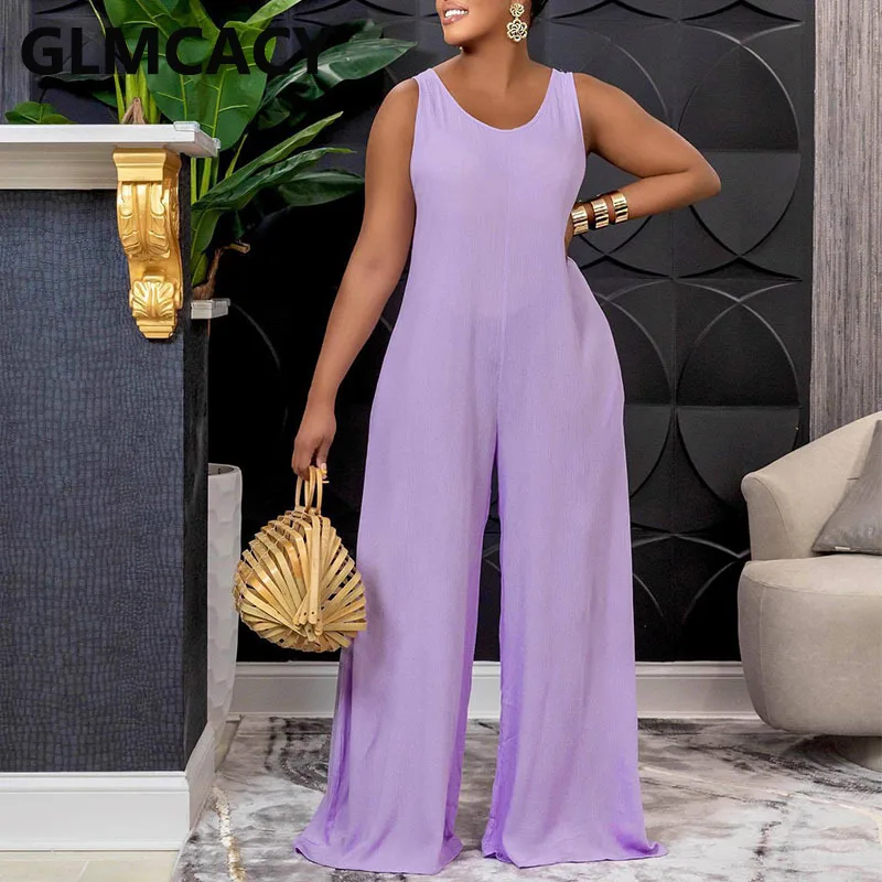 

Женские однотонные повседневные свободные комбинезоны без рукавов с широкими штанинами