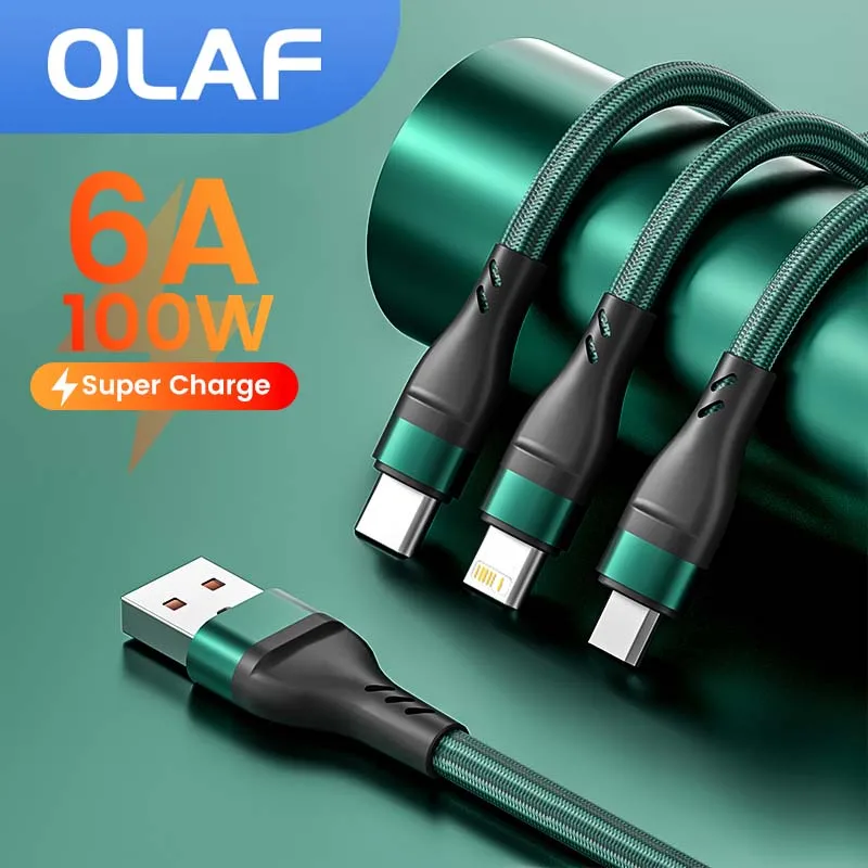 OLAF – câble 3 en 1 USB Micro et Type C 100W  charge rapide  transfert de données  pour iPhone