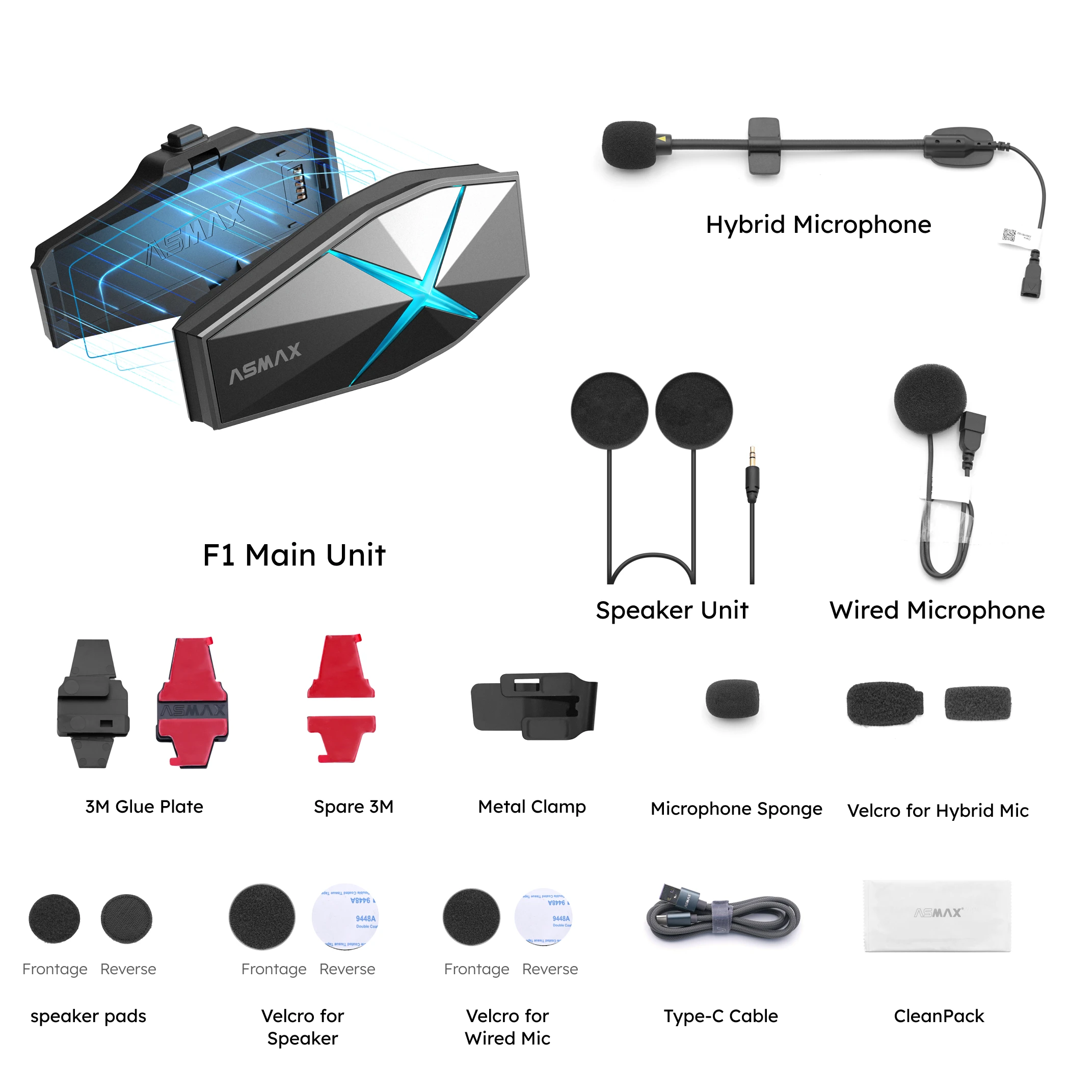 

ASMAX F1 Bluetooth-домофон для мотоцикла, групповая связь на 10 гонщиков, голосовое управление, водонепроницаемость IP67, динамики Hi-Fi, BT 5.3