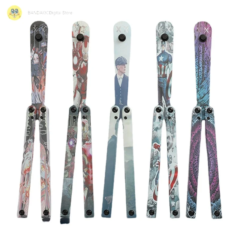 

Violent Bear Printed Butterfly Knife Hand-Shaking Knife Fancy Plastic Knife Training A Folding Knife Safe Not Open Blade