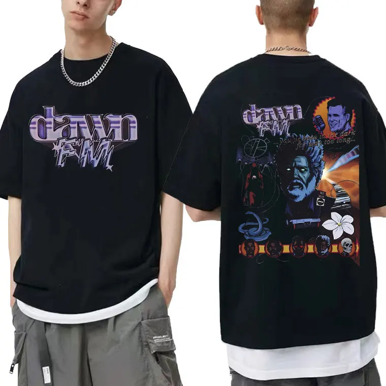 

The Weeknd Dawn FM Double Sided Print Tshirt Man Vintage T-shirt Men Women Hip Hop Casual Oversized T Shirt Male High Sweat Tops
