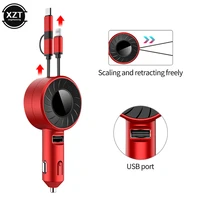 usb car charger 3 in 1 plug fast charging auto portable phone charger adapter retractable micro usb usb type c charging cable