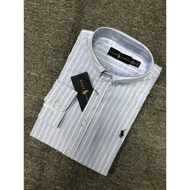 

Autumn and Winter Men's Cotton Oxford Cloth Paul Long Sleeve Striped Polo Shirt Youth Business Casual Shirt Coat