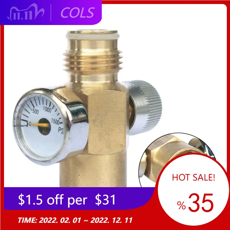 1500 PSI Brass Switch Valve Inner Thread Co2 Tank On Off  With Pressure Gauge Paintball Gear  G1/2-14 Switch valve