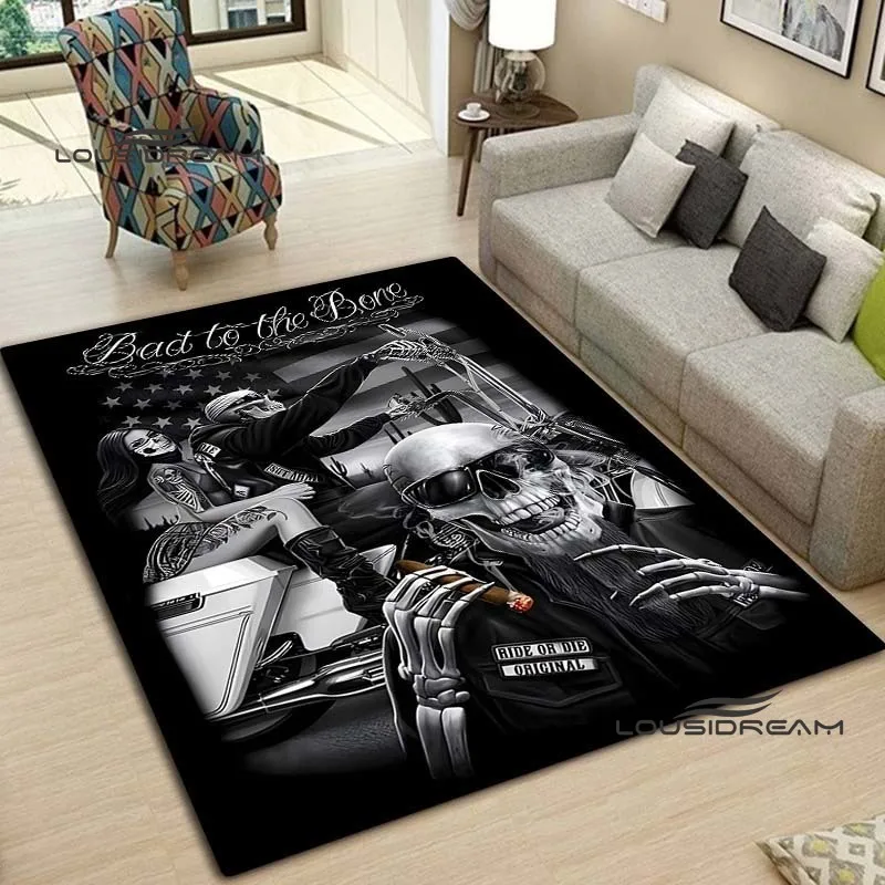 Skeleton Motorcycle Carpet and Rug Ride or Die Skull flannel Living room Bedroom Large area soft rug Home Children floorMat |