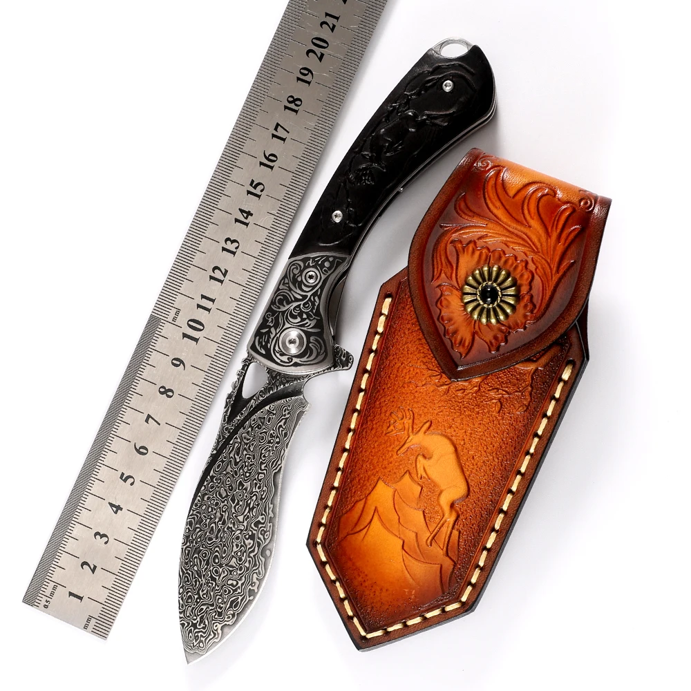 

Складной карманный нож Flipper для мужчин, военный тактический клинок Дамасского цвета для выживания, охоты, повседневного использования, самообороны