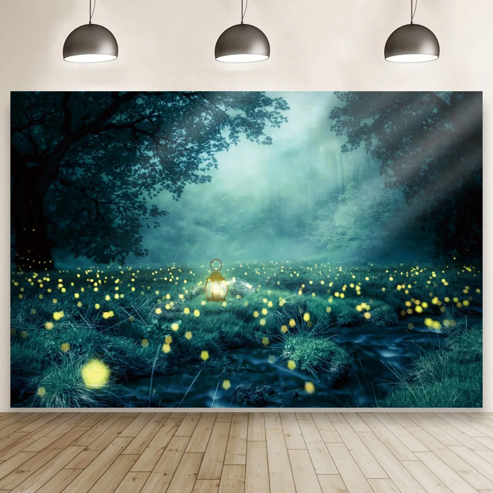 

Firefly Slience Night Forest Backdrop Studio Photo Background Children Birthday Party Home Decoration Photography Booth Props