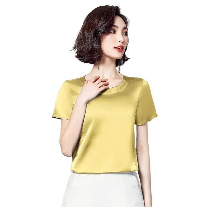 

Solid Satin Temperament Shirts All-Match Trend Tops Ice Silk Bottoming Basic Shirt Casual Loose Vintage O-Neck Blouses