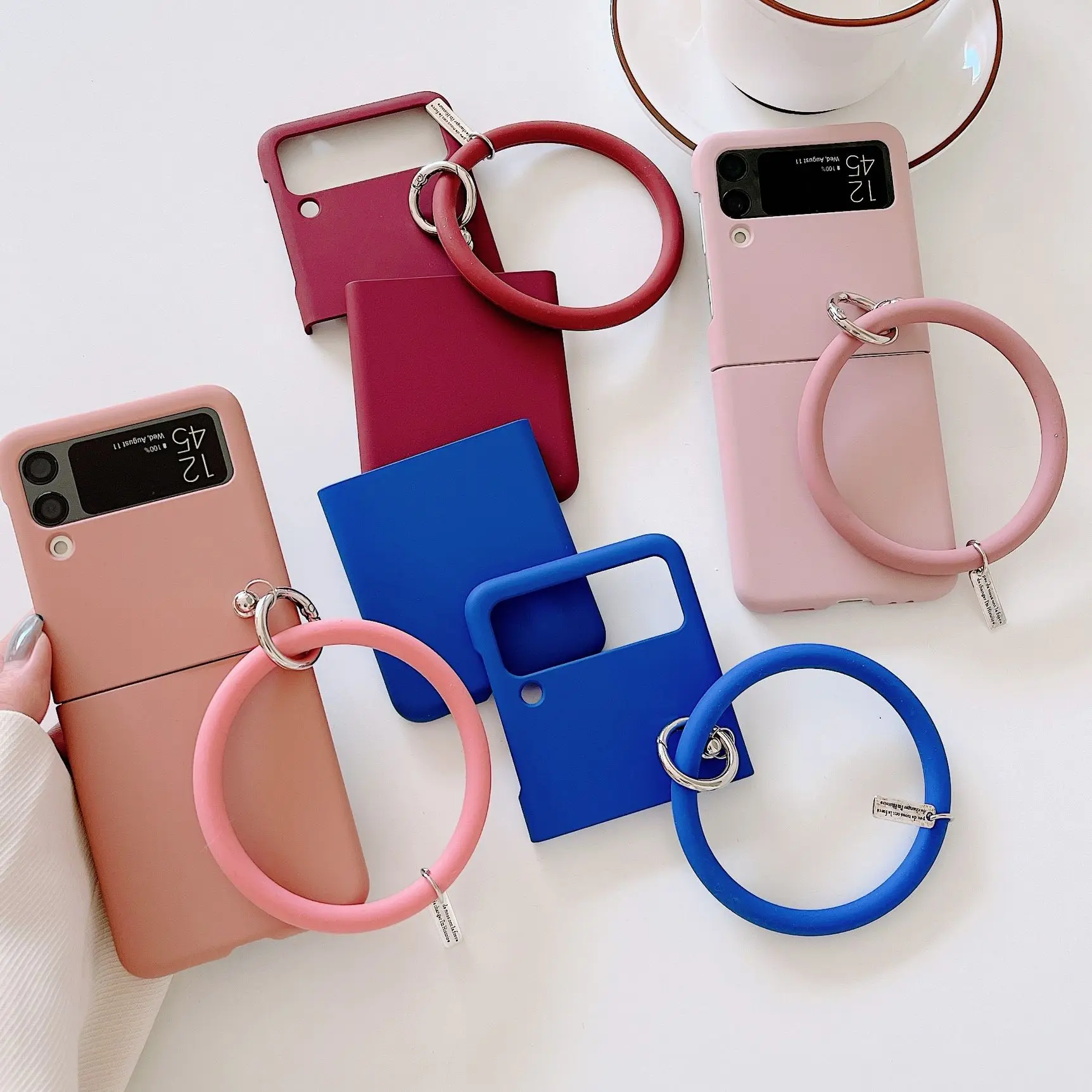 Z Flip 3 Case Ring Holder Pendant Phone Cover For Samsung Z Flip 3 5G ZFlip3 Silicone Hard Back Shell For Galaxy Z Flip 3 Cases