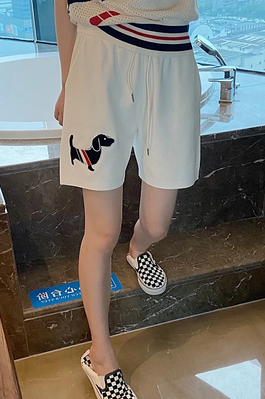 Summer tb college style puppy embroidery shorts women's loose and thin lace-up sports casual hot pants ice silk wide-leg pants
