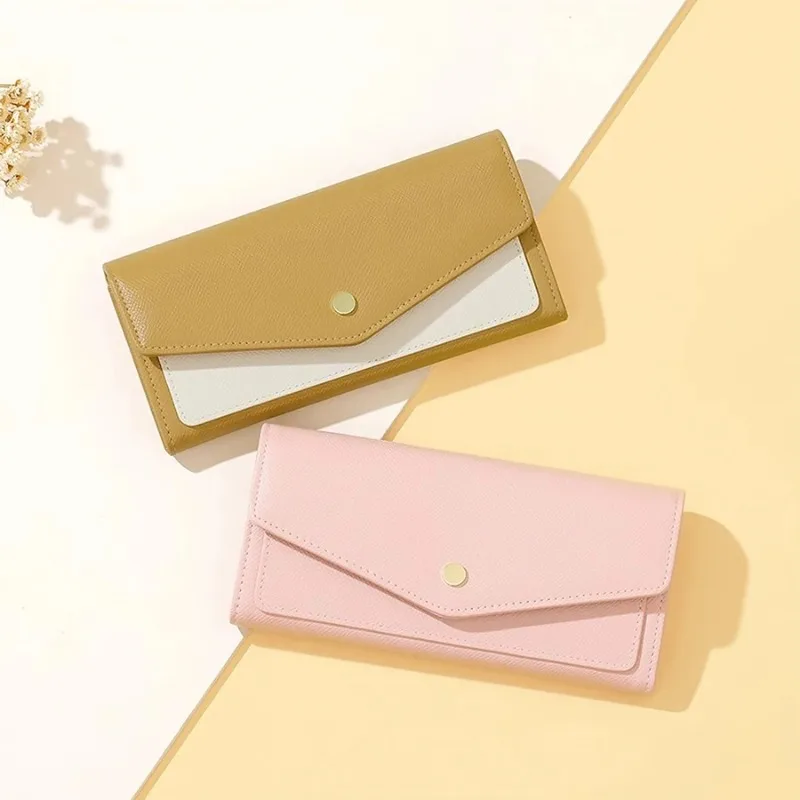 

Women Long Wallet Contrast Color Youth Student Cute Large Capacity Phone Bag PU Coin Purse Envelope Card Holder Handbag Clutch