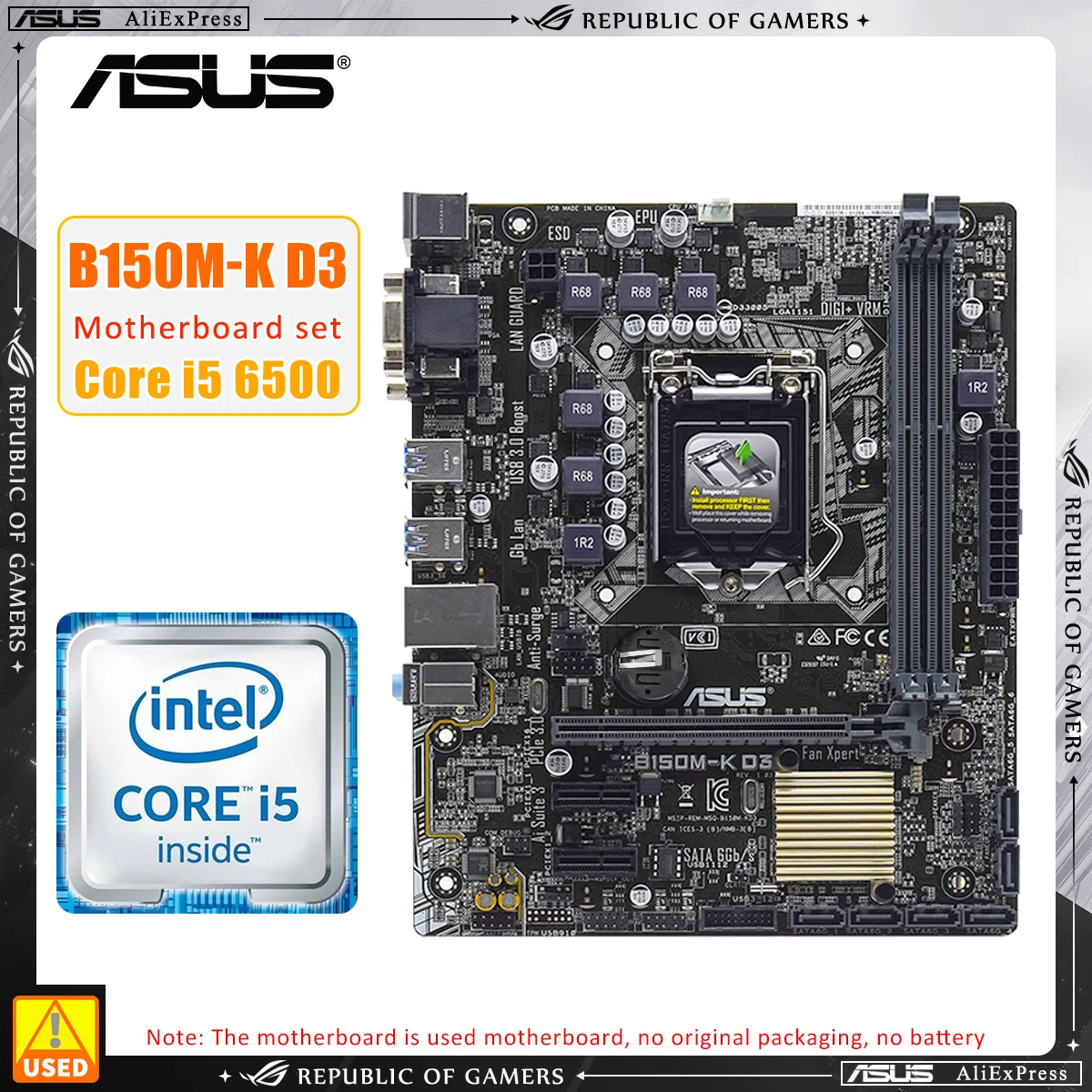 

1151 Motherboard kit Asus B150M-K D3 +i5 6500 cpu Intel B150 2×DDR3 32GB PCI-E 3.0 6×SATA III DVI USB3.0 Micro ATX