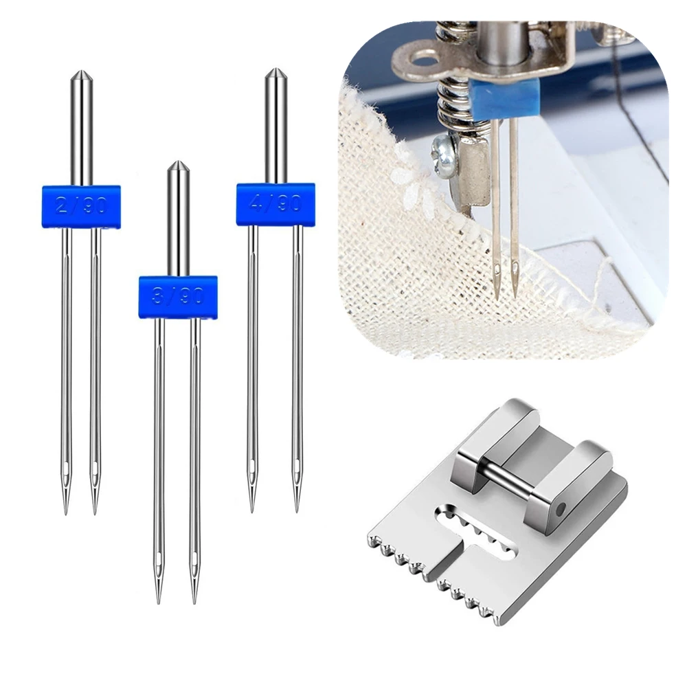 

Size 2/3/4mm Twin Needles and Wrinkled 9 Grooves Sewing Presser Foot Feet for Brother Singer Sewing Machine Accessories 2/3/4/90