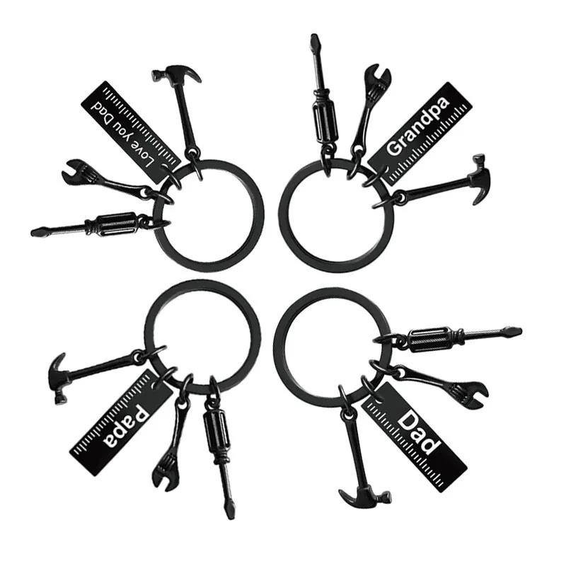 

New Diy Stainless Steel Keychain Father's Day Gift Lettering Dad Grandpa Titanium Steel Keychain for Men Wholesale
