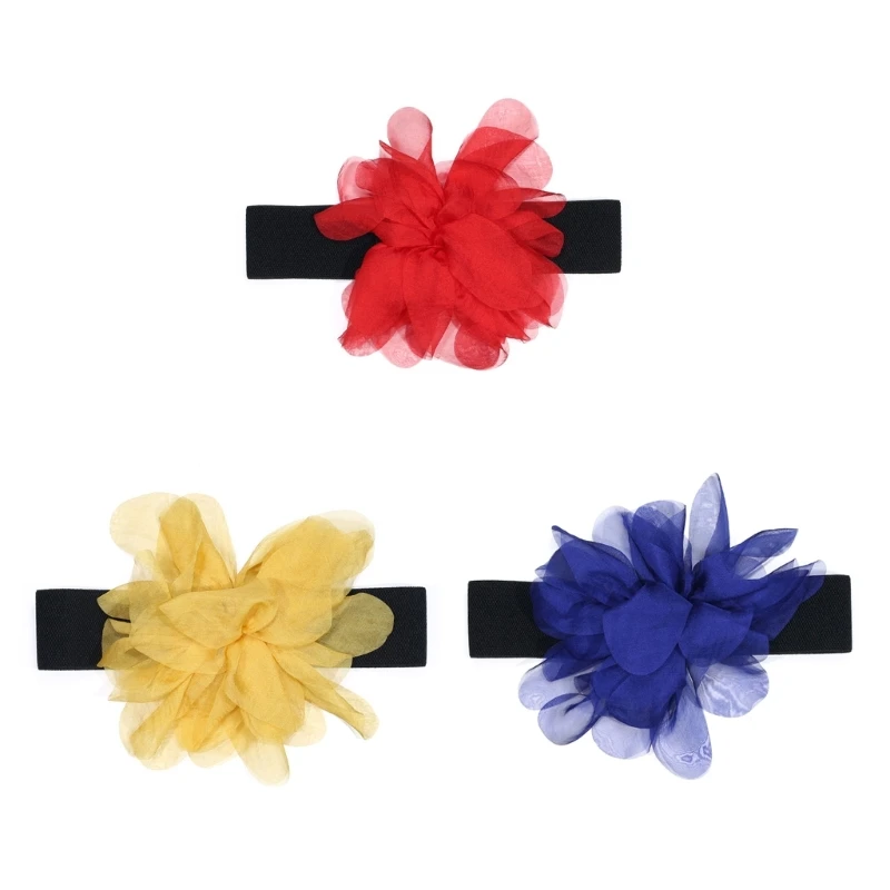 L93F Vintage Elegant Wide Waist Belt for Women Ladies Dress Belt Fashion Female Yarn Flower Decors Waist Rope Accessories